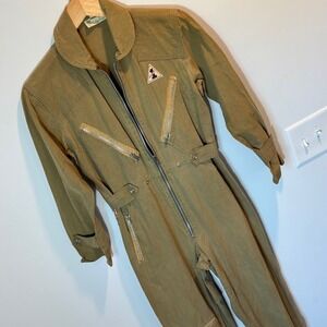 Vtg Chamar ST by Don Hadad Women's Olive Utility Jumpsuit Belted Pockets Size L